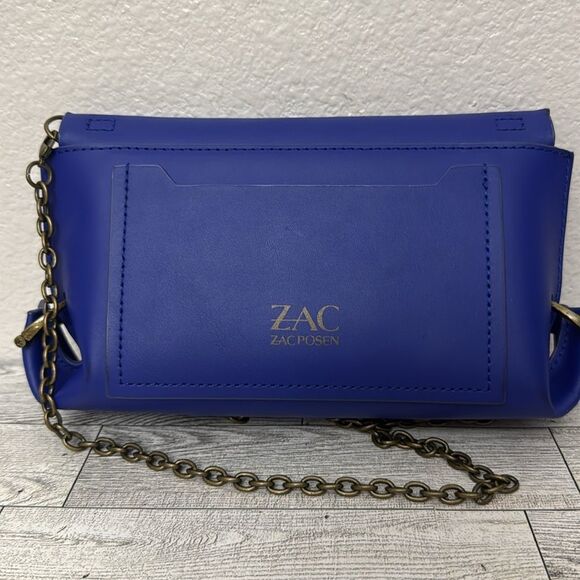 Zac Posen Eartha Cobalt Blue Folded Gusset Leather Crossbody With Dustbag - Picture 4 of 15